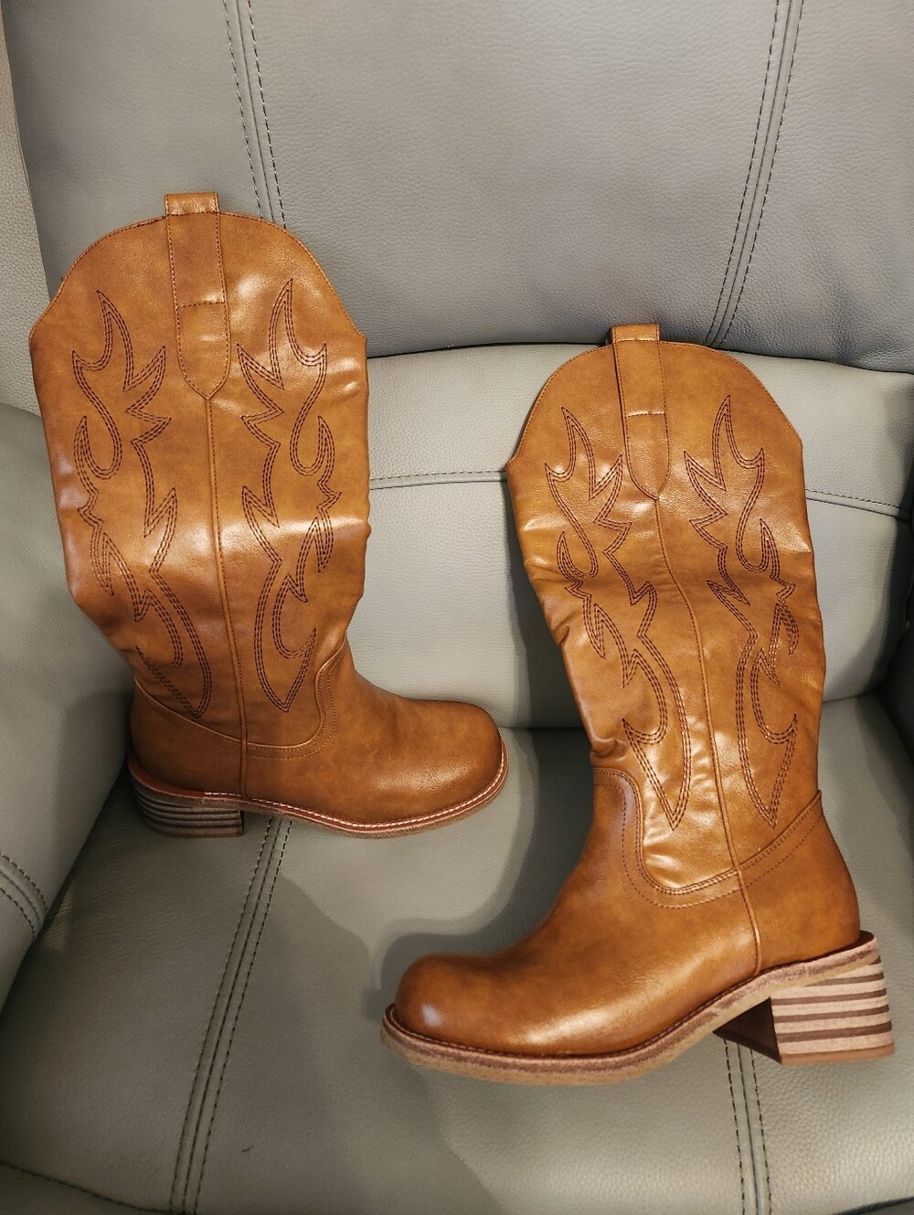 Vbdb Mid Calf Women’s Tan Western Cowboy Boots - Classic Stitch Detail